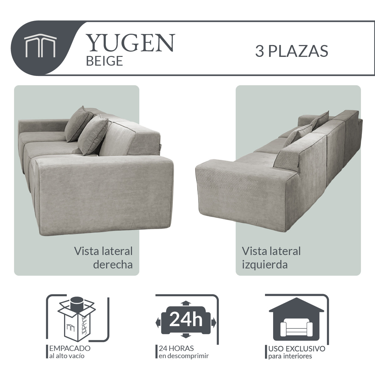 Sofá YUGEN Beige 3 plazas