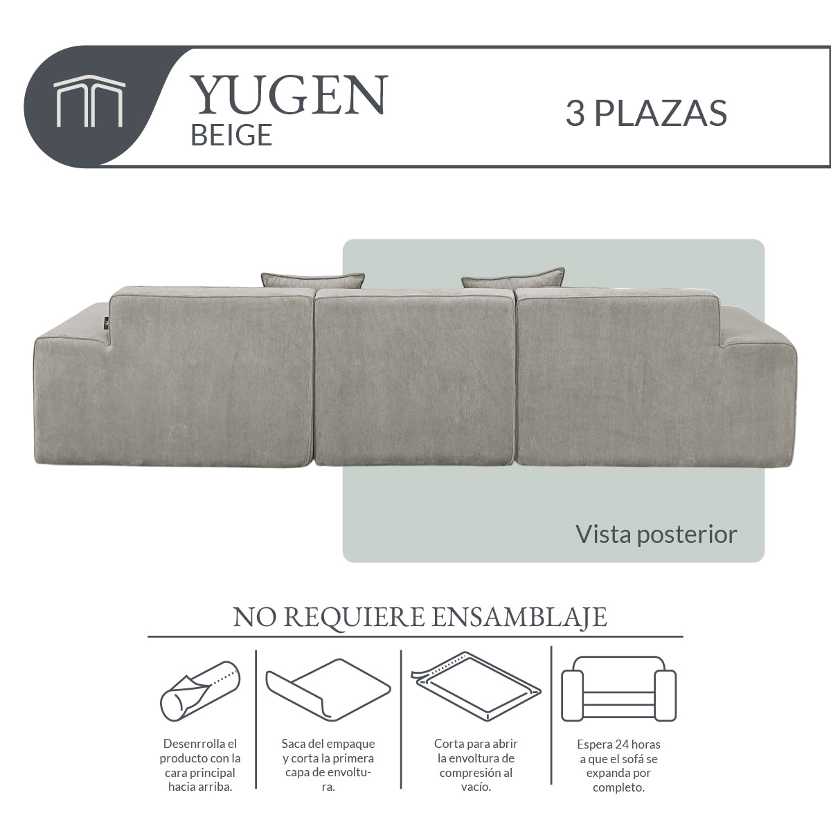 Sofá YUGEN Beige 3 plazas
