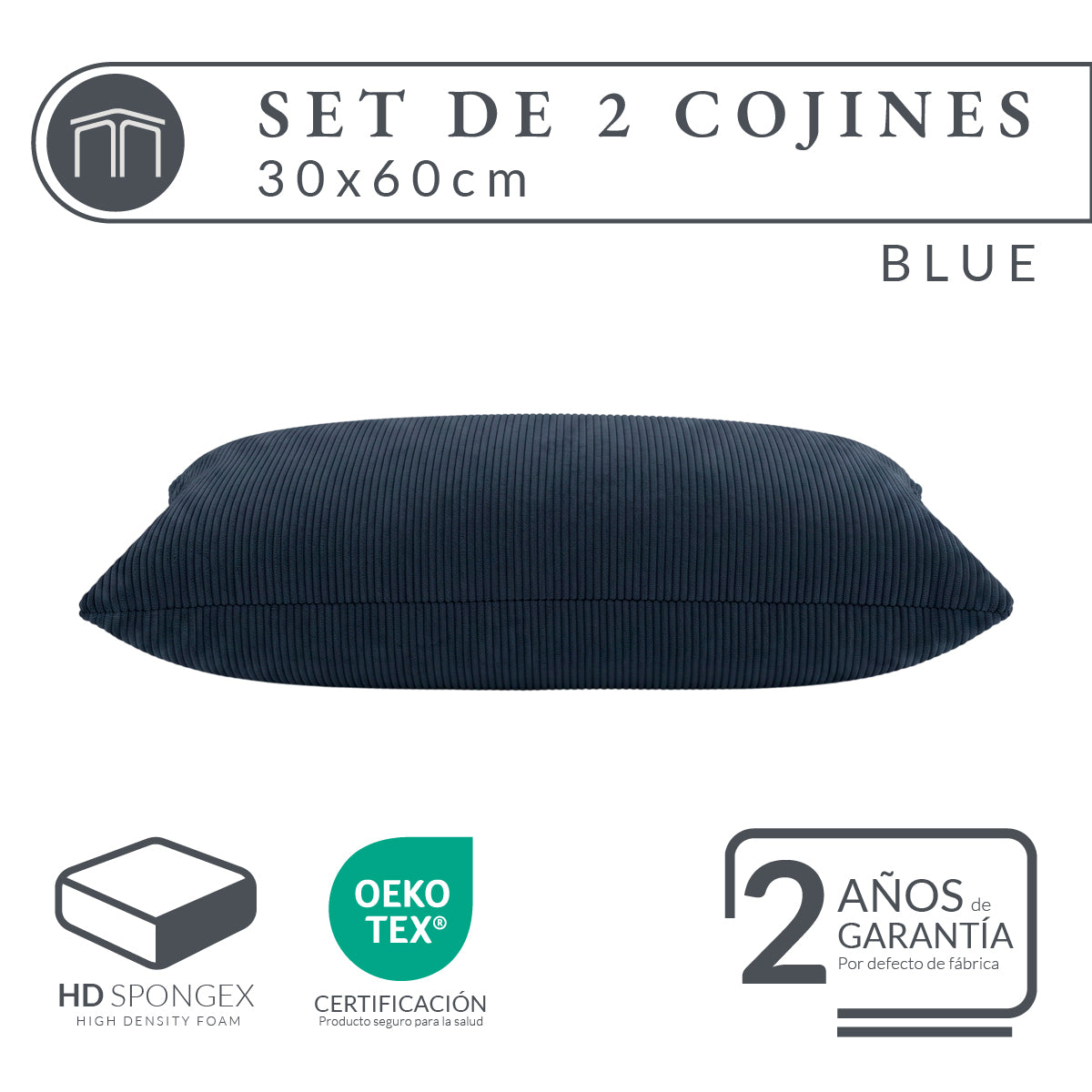 Set de 2 Cojines Azul Memory Foam JCP-30B