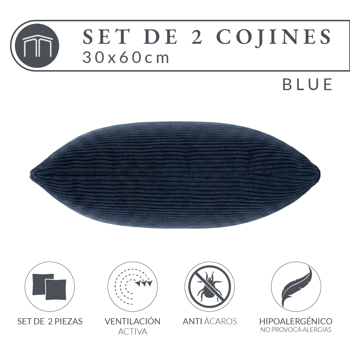 Set de 2 Cojines Azul Memory Foam JCP-30B