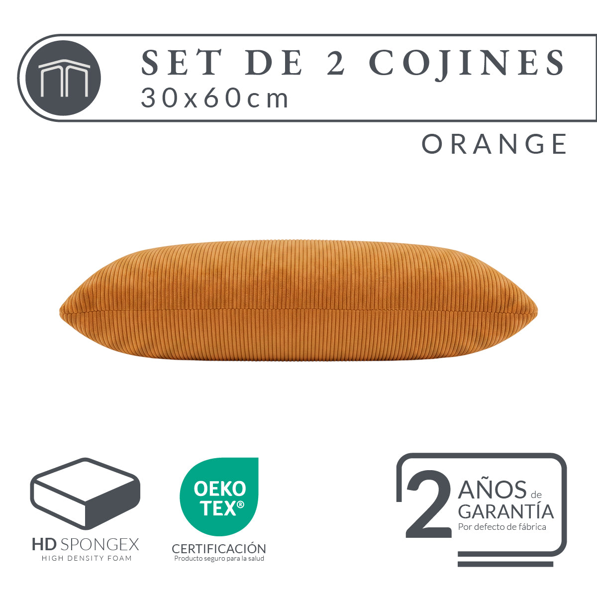 Set de 2 Cojines Anaranjado Memory Foam JCP-30O