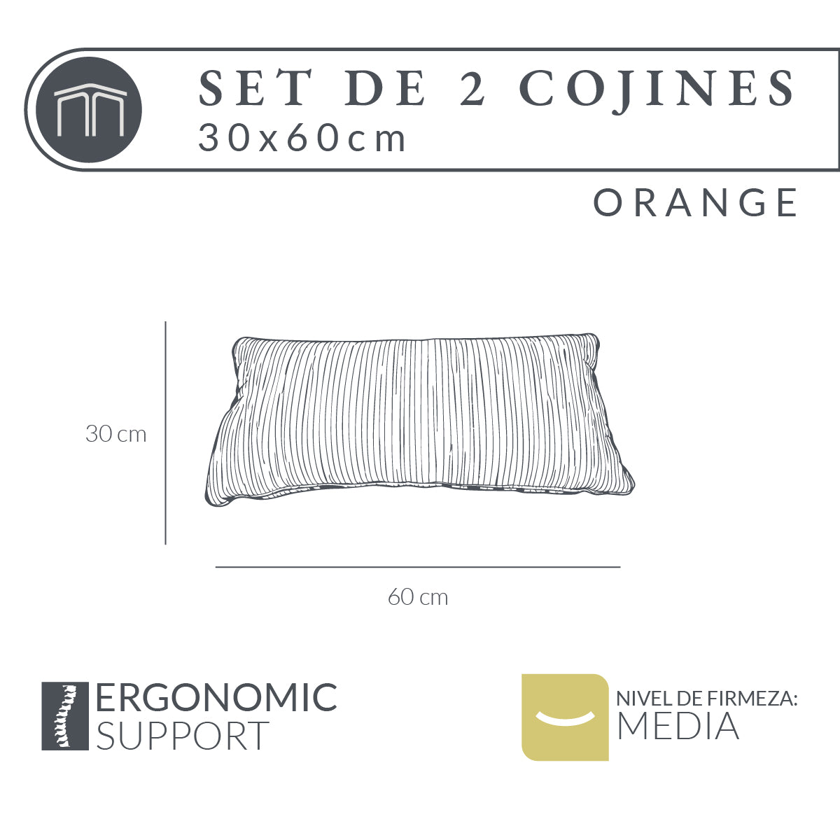Set de 2 Cojines Anaranjado Memory Foam JCP-30O