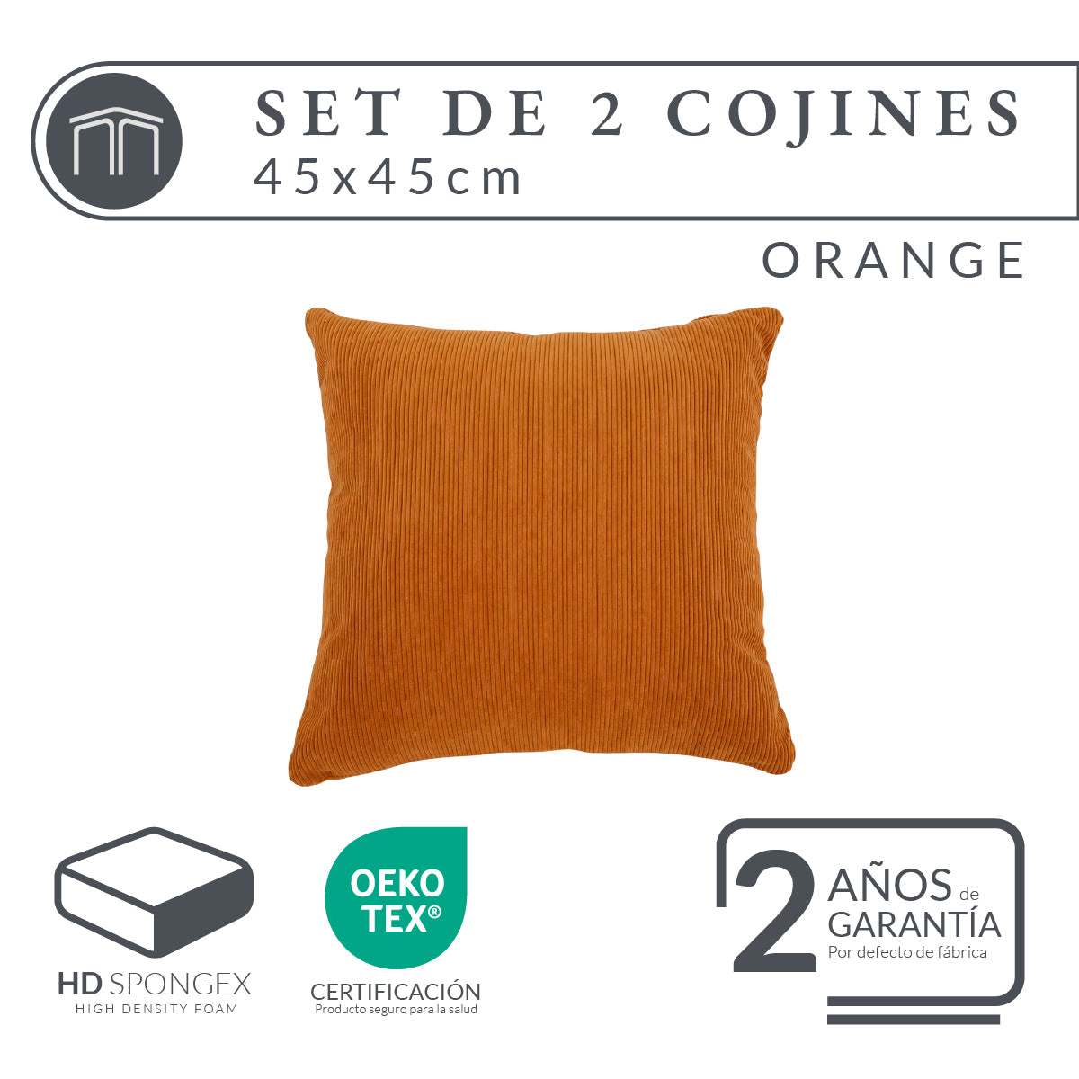 Set de 2 Cojines Anaranjado Memory Foam JCP-45O