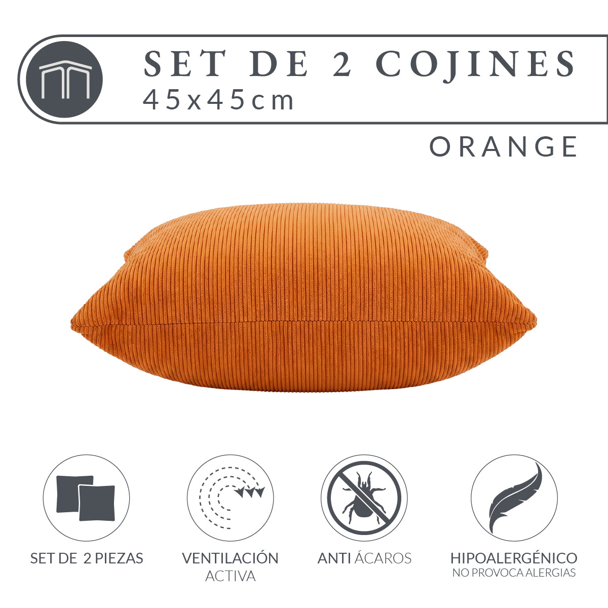 Set de 2 Cojines Anaranjado Memory Foam JCP-45O