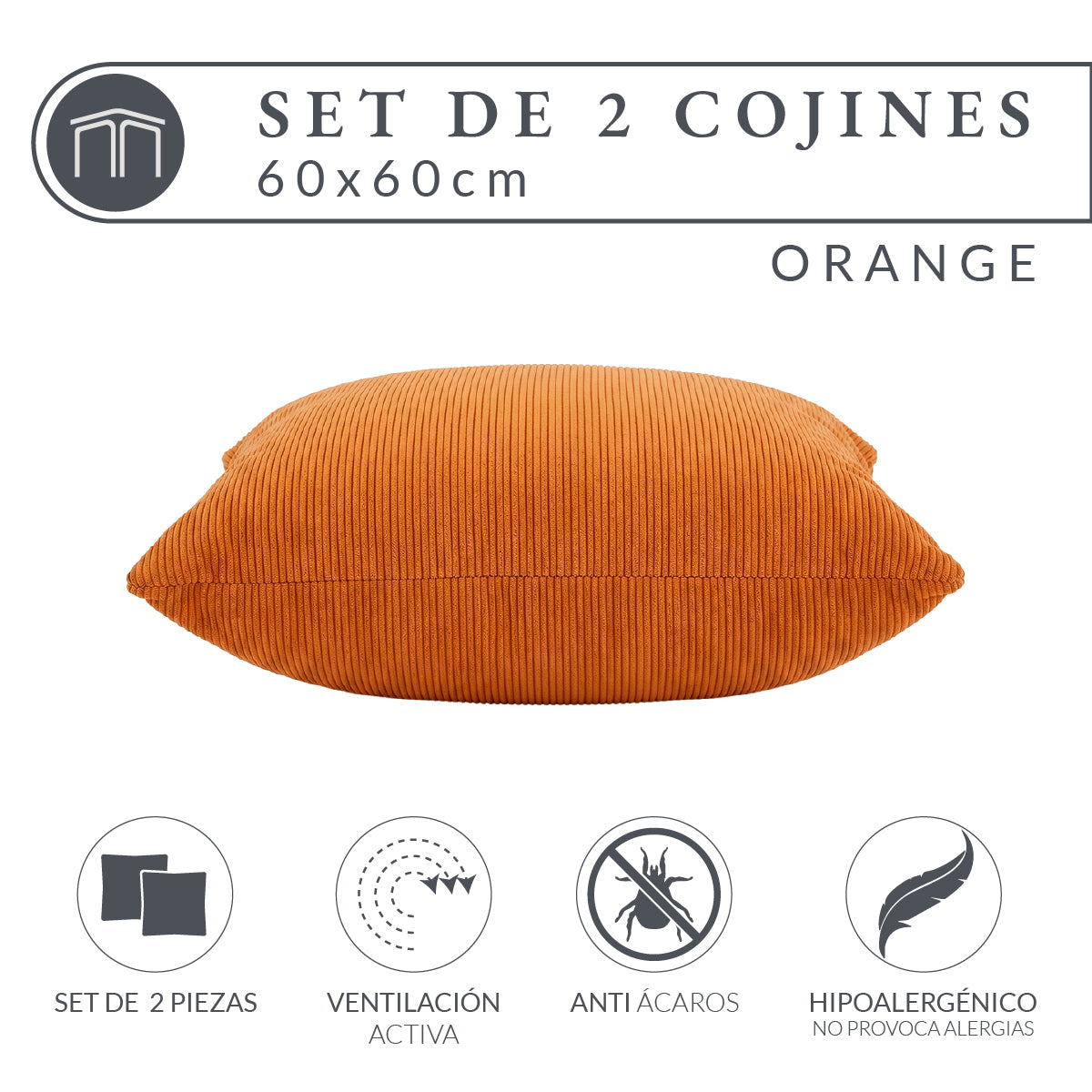 Set de 2 Cojines Anaranjado Memory Foam JCP-60O