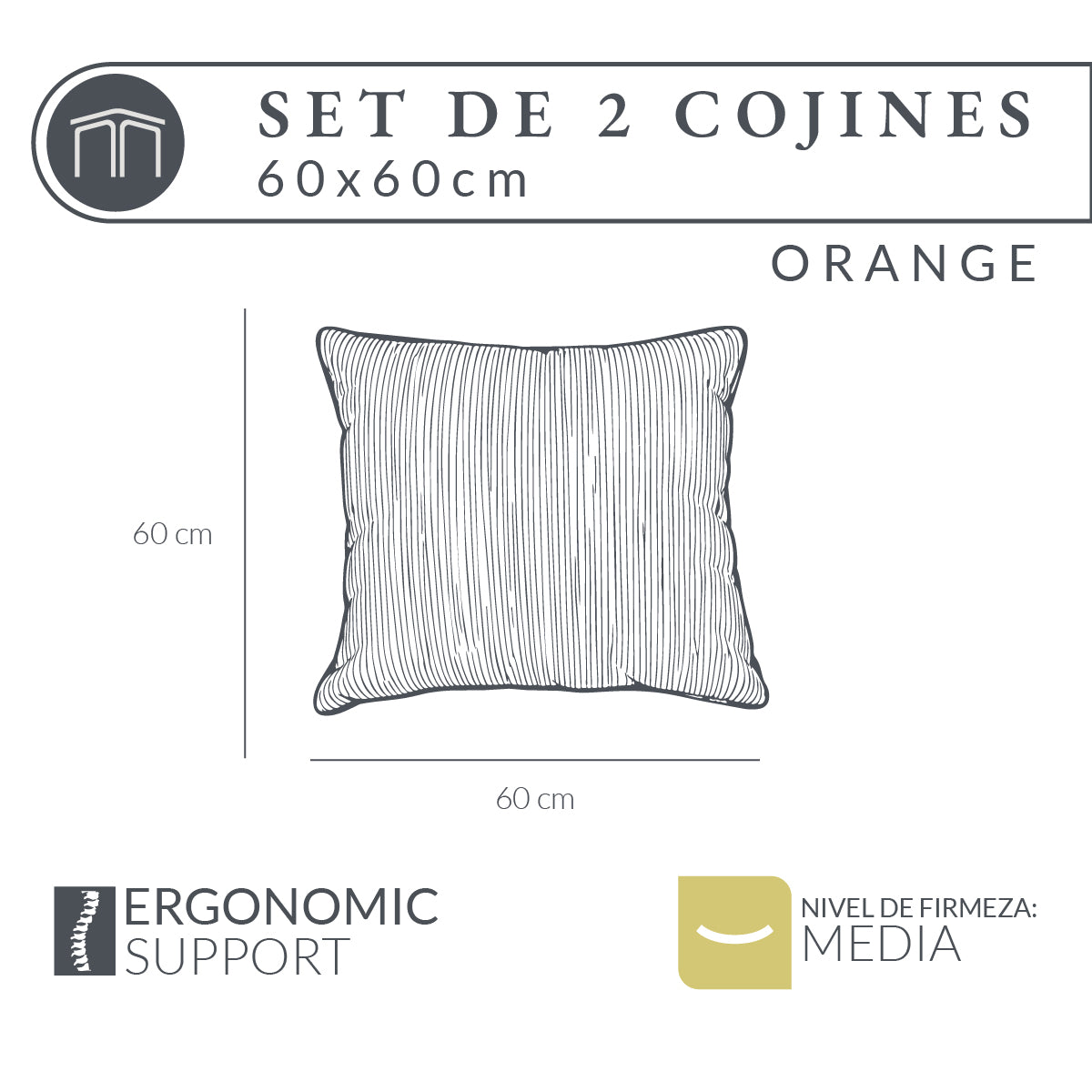 Set de 2 Cojines Anaranjado Memory Foam JCP-60O